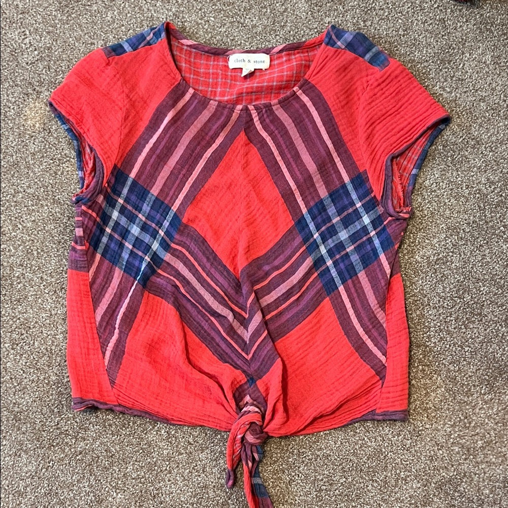 Cloth & Stone Red and Blue Plaid Blouse